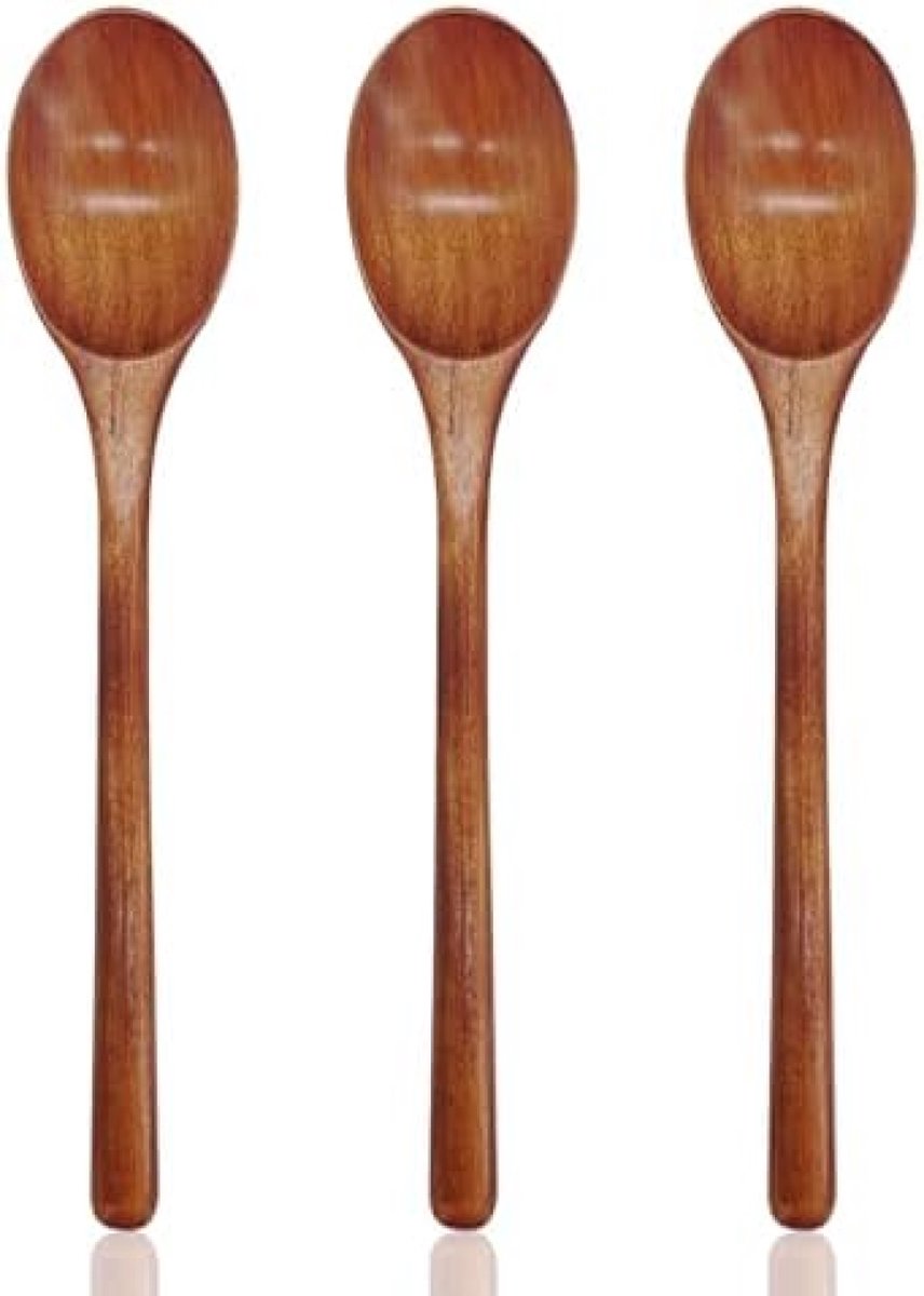 Houten lepelset 3 stuks lange steel natuurlijke houten serveerlepels