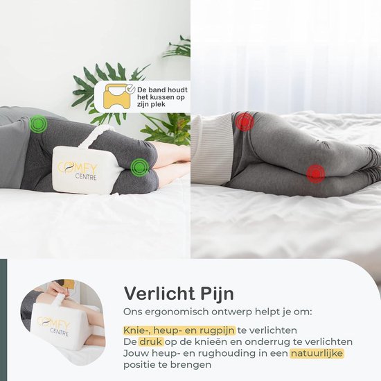 Zwangerschapskussen - Kussen Traagschuim - Verlichting rug- en kniepijn - Kniekussen in bed met band - Beenkussen Orthopedisch - Ergonomisch Kniekussen - Zijslaap Kussen - Tussen Benen van Dorma Relax. — afbeelding 3