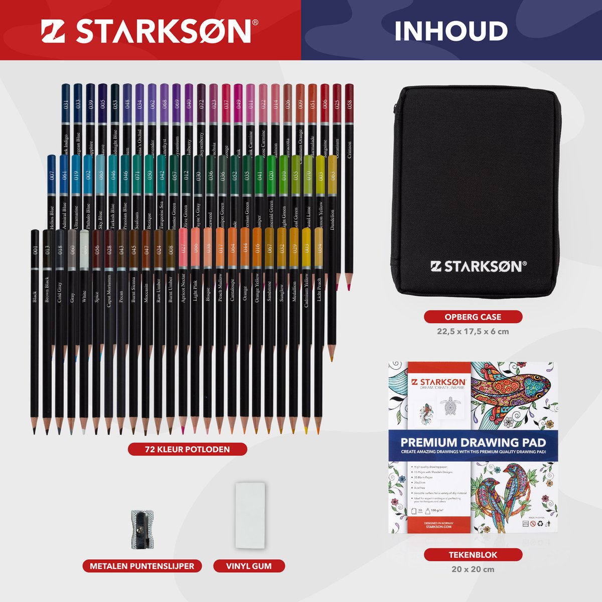 STARKSØN 76-Delige Kleurpotloden Teken set - Schets & Teken Potloden - Incl. Schetsboek, Puntenslijper & Gum - Tekendoos Voor Volwassenen & Kinderen — afbeelding 4