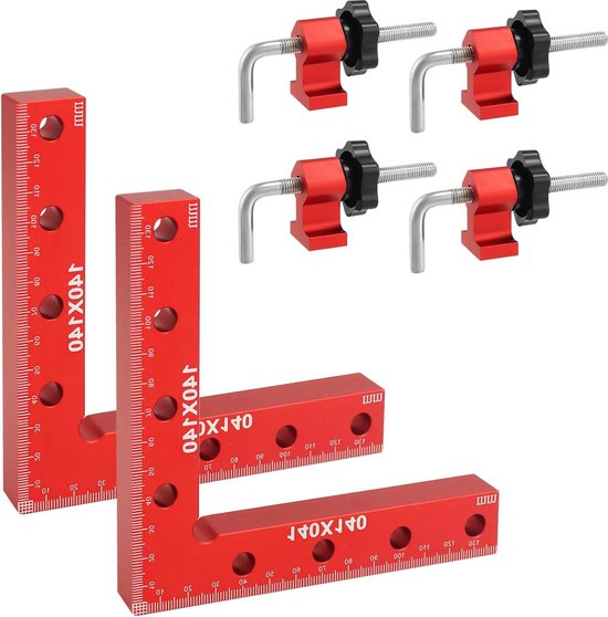 JUYLTOOL 90 graden hoek klem positioneerhoek klem van aluminiumlegering (140 mm/5,5 inch), haakse klem, L-type hoekklem voor houtbewerking, boxen, fotolijst, kastkasten (4 stuks