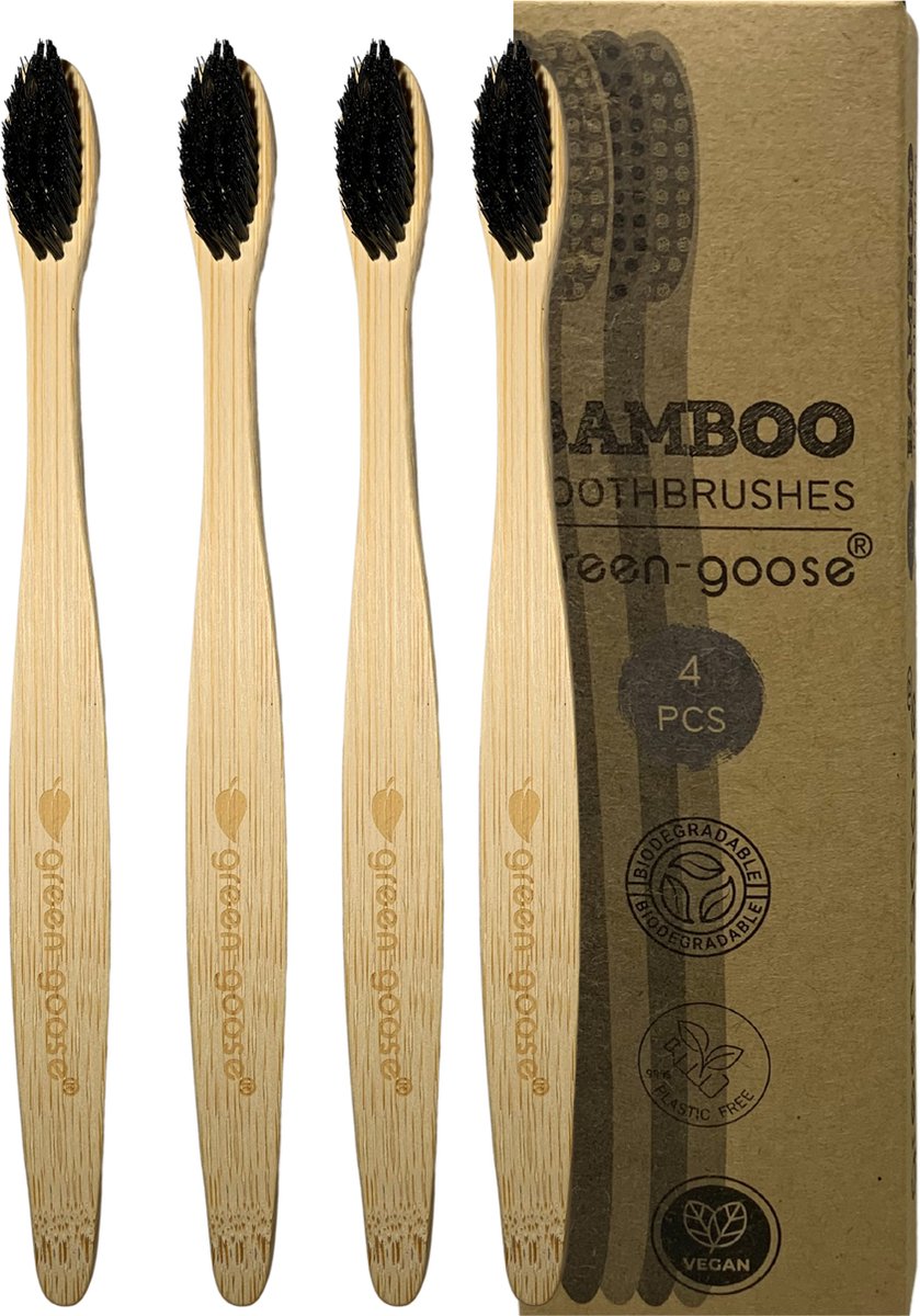 Goedkoopste green-goose® Bamboe Tandenborstels | 4 Stuks | Hard | Duurzaam en Voordelig