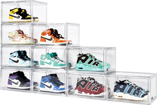 Foto: Sneakervault sneakerbox 2 stuks transparant en stapelbaar premium schoenen box l36 x b27 5 x h22 cm opbergbox sneaker box