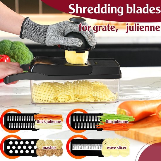 Commerciële Groentesnijder, 1/2 Inch Fruitsnijder, Groentesnijder Gemaakt van Roestvrij Staal en Aluminiumlegering, Handmatige snijder met Antislipvoetjes, voor Radijsjes, Uien, Aardappelen, Citroen | NL
