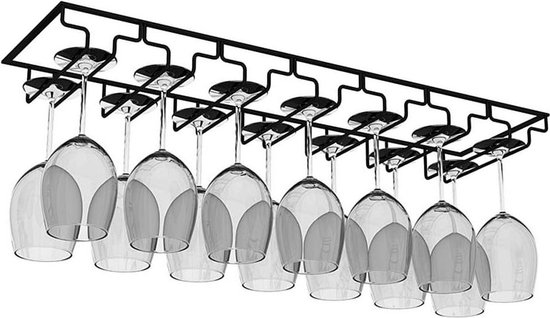 Dianoo 2 stks Wijnglas Rack Onder Kast Zwart, Metalen Wijnglas Houder, Stemware Rack Onder Plank, Wijnglazen Opslag Hanger, 27.5cm