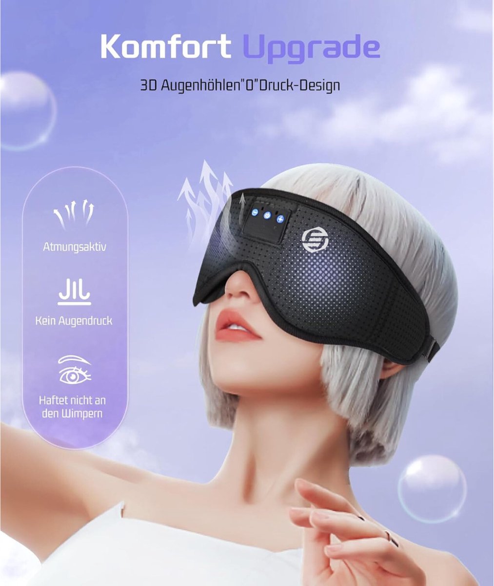 Equivera Slaapmasker Bluetooth - Slaap Koptelefoon - Hoofdband met Speakers - Mannen en Vrouwen - Slaapmasker met Speakers - 100% Verduisterend - Incl. White Noise en Binaural Beats