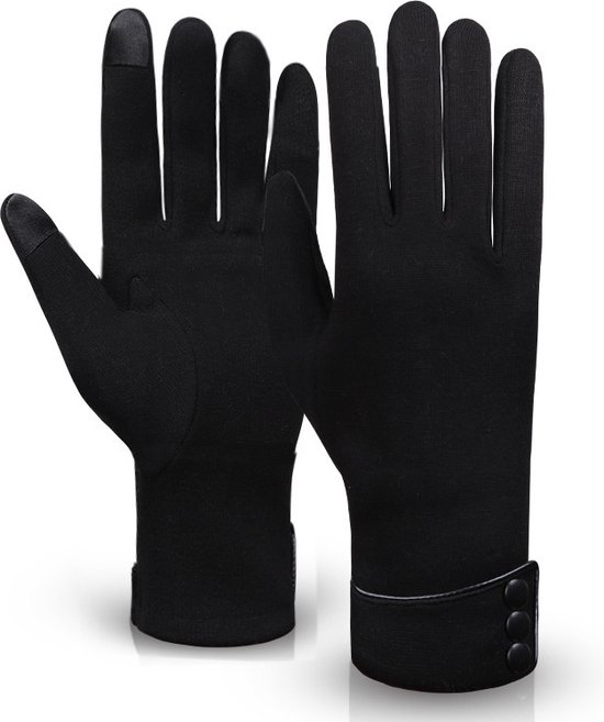 Winter warme handschoenen voor dames - Touchscreen telefoon winddicht gevoerde dikke handschoenen - Buitensporten Fietsen Rijden Warme handschoenen - zwart