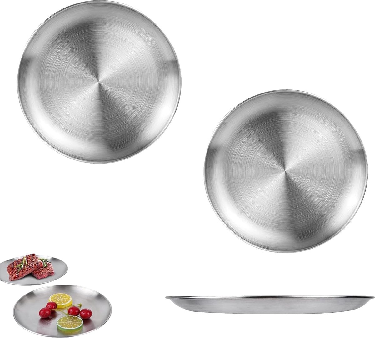 Set van 3 roestvrijstalen ronde schalen zilveren schotel roestvrijstalen bord serveerbord roestvrijstalen bord campingbordenset voor keuken eetkamer camping feest 20 cm