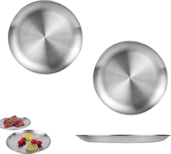 Foto: Set van 3 roestvrijstalen ronde schalen zilveren schotel roestvrijstalen bord serveerbord roestvrijstalen bord campingbordenset voor keuken eetkamer camping feest 20 cm