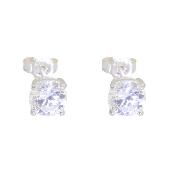 Behave – Boucles d'oreilles – Argent sterling 925 – Boucle d'oreille à tige en zircone 6 mm – Ronde