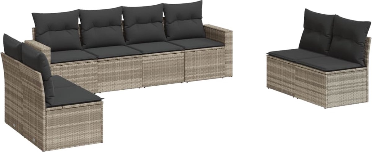 vidaXL 8-delige - Loungeset - met - kussens - poly - rattan - lichtgrijs