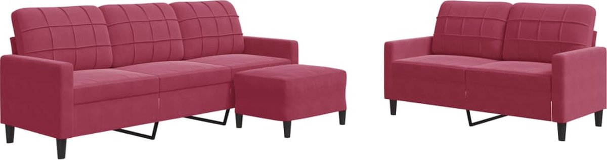 vidaXL - 3-delige - Loungeset - met - kussens - fluweel - wijnrood