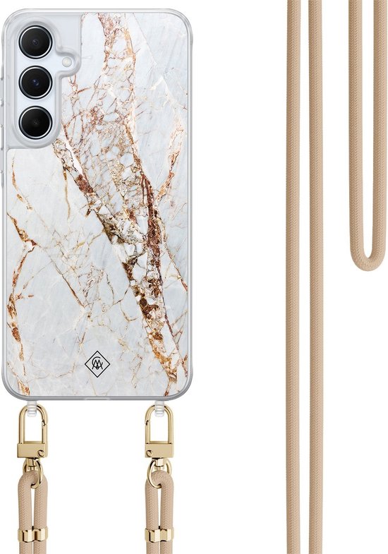 Casimoda® coque avec cordon - Convient pour Samsung A35 - Marbre Or - Cordon amovible - TPU/polycarbonate - Doré