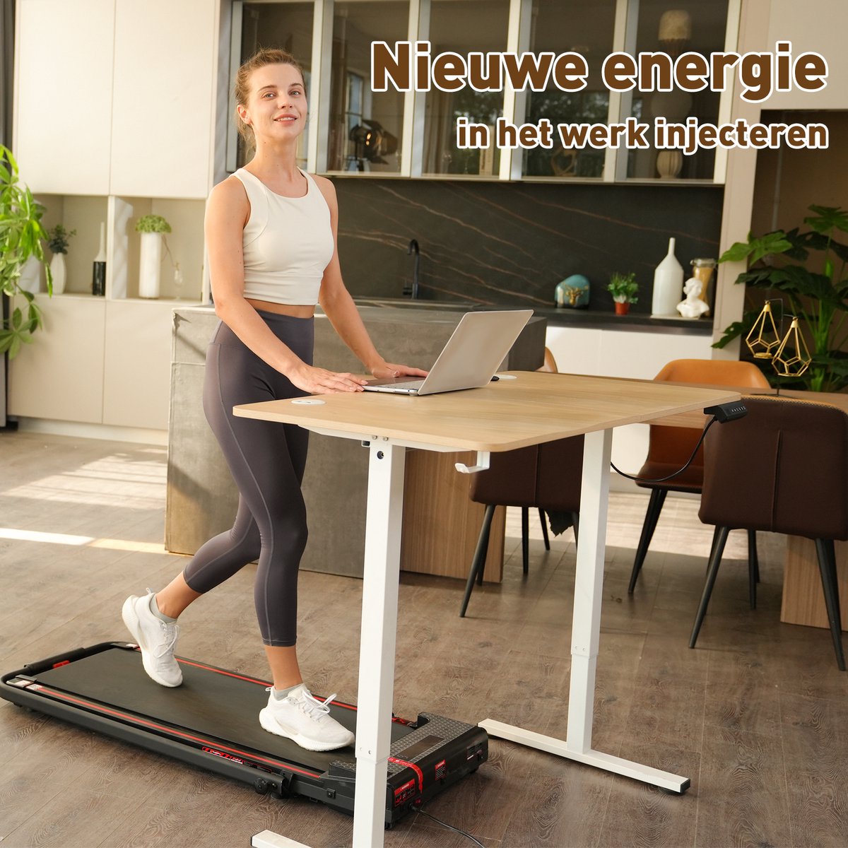 HOMAVO Zit-sta bureau 140x70 cm, elektrisch, USB-A/C thumbnail 6