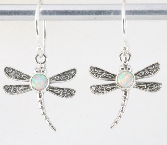 Boucles d'oreilles libellule en argent fin avec opale welo