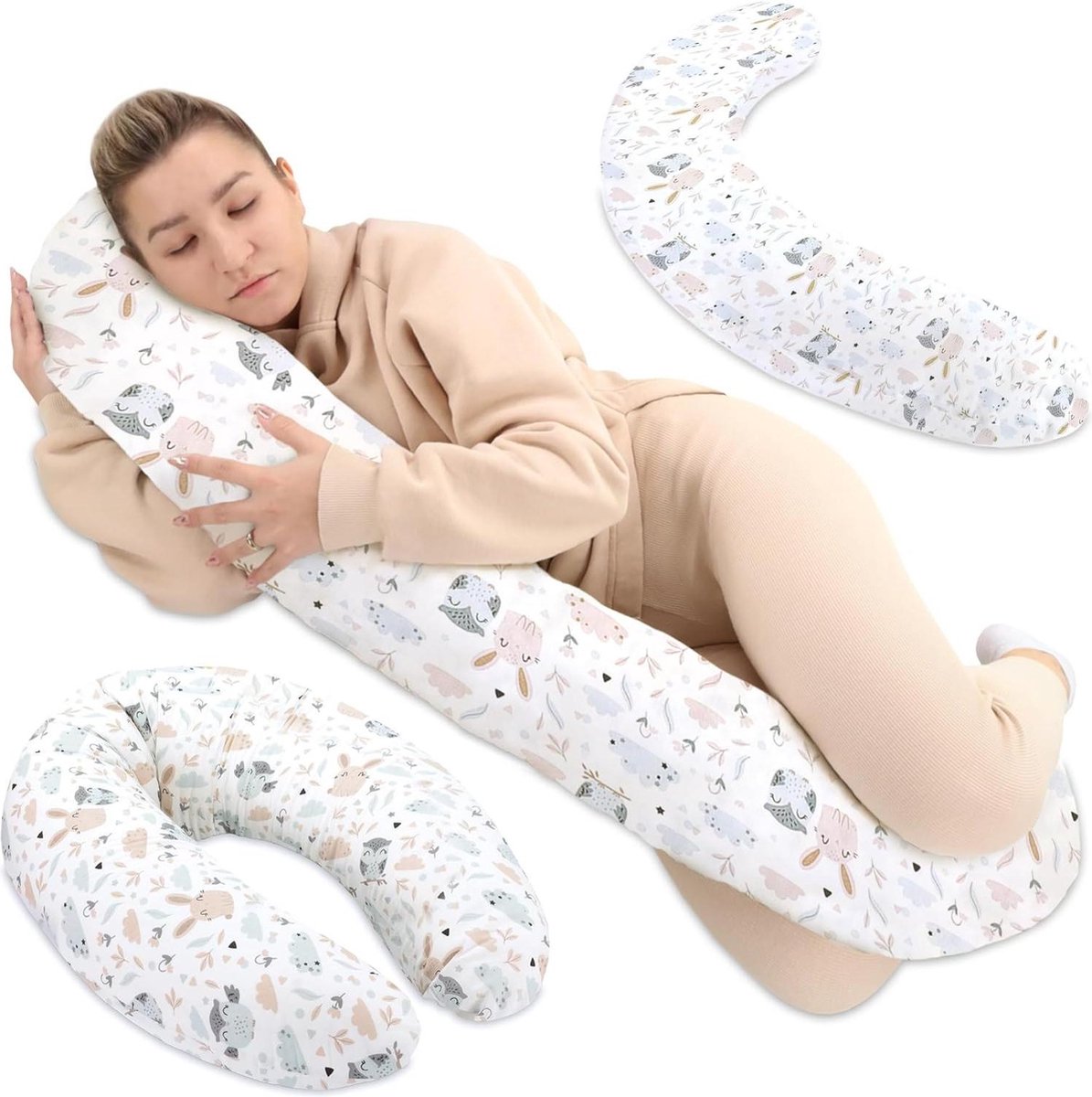 Goedkoopste Borstvoedingskussen XXL zijslaapkussen Katoen Uilen zwangerschapskussen volwassenen - ondersteuningskussen 190 cm Lichaamskussen