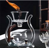 Fire Kirin Glazen theepot set semi-automatische druppelroterende met infuser Chinese hittebestendige luie kungfu theeservies (grijs, theepot (alleen