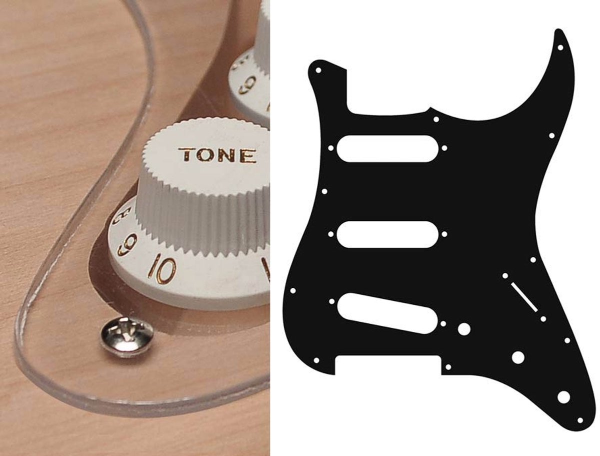 Boston ST-113-TR pickguard, Stallion, standard, SSS, 3 pot holes, 3-5 switch, 1 ply. transparent