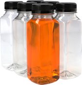 6x Bouteille de Jus en Plastique 250 ml - Carré - Bouteille en PET avec Bouchon, Bouteilles de Smoothies, Flacons - Réutilisable - Plastique sans BPA - Lot de 6 Pièces