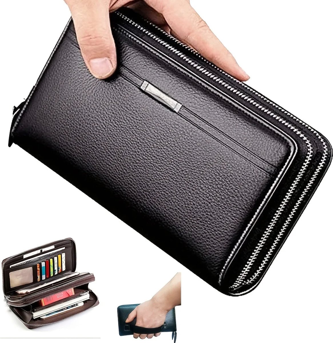 Leren Lange Portemonnee voor Mannen - Grote Business Clutch, Telefoon- en Kaartenhouder, Luxe Portemonnee, Ideaal Cadeau voor Vader