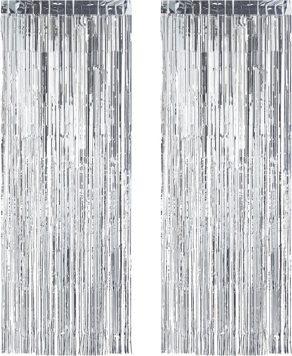 Deurgordijn folie set van 2 - feestdecoratie draadgordijn - 100 x 250 cm - makkelijk inkorten - zilverkleurig Deurgordijn