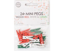 24 Mini houten knijpers Rood / Wit / Groen - Feest Thema Polaroid Foto Ophangen Klein Knijper