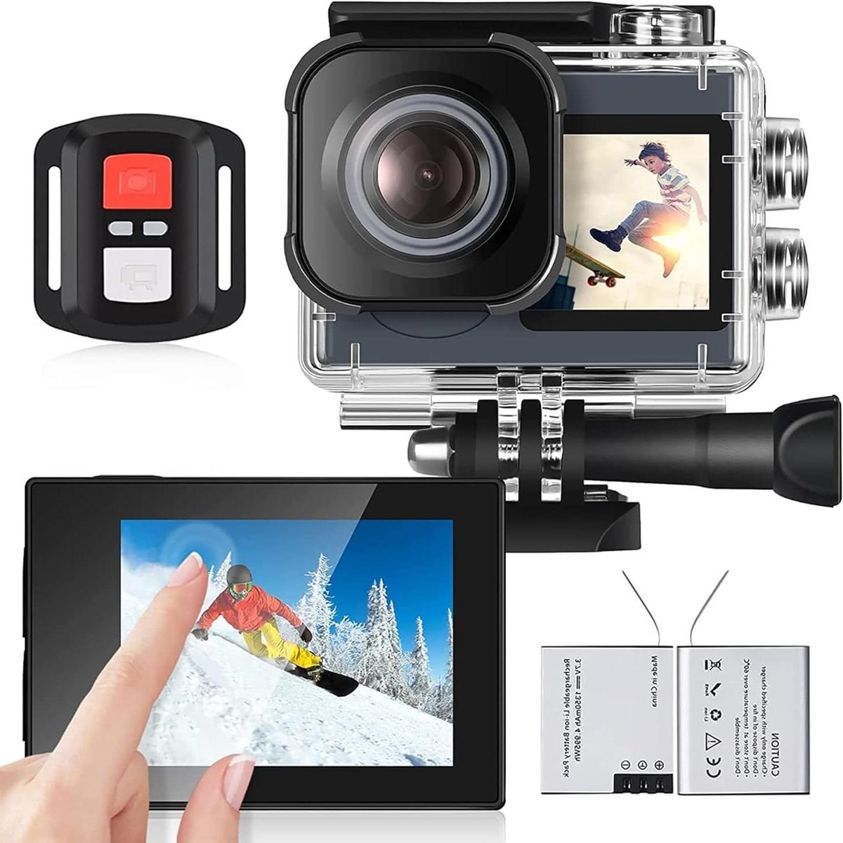 Bodycam 4K onderwatercamera waterdicht 40 m Ultra HD 20 MP camera 170 graden ultra-groothoek wifi-camcorder EIS-stabilisatie met dual 1350 mAh accu