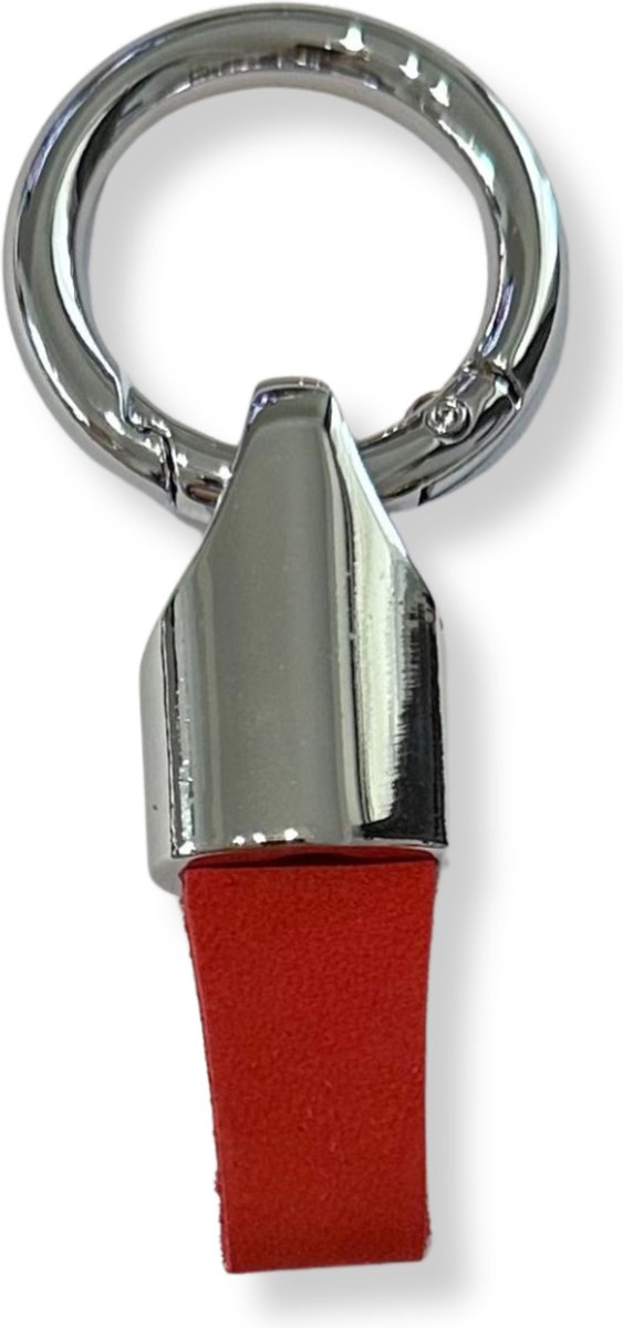 Luxe Sleutelhanger, Leren & Metaal Sleutelhanger, Kunstleer, Zilver - Rood