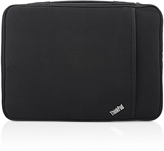 Housse noire pour ordinateur portable avec bande élastique sur le côté et logo ThinkPad.