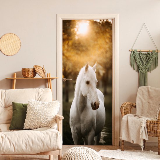 Affiche de porte - Cheval - Enfants - Automne - Animaux - Nature - Chambre d'enfant - Sticker de porte - Papier peint photo porte - Décoration de porte - Sticker autocollant - 80x205 cm - Chambre à coucher - Décoration de chambre