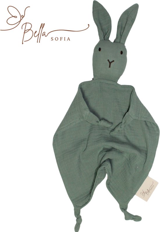 Bella Sofia® - Soof het knuffelkonijn – groen knuffeldoekje - biologisch katoen – hydrofiel - knuffeldoekjes – baby cadeau – kraamcadeaus – babyshower cadeau – baby speelgoed – speendoekjes - sinterklaas cadeautjes - kerst cadeau