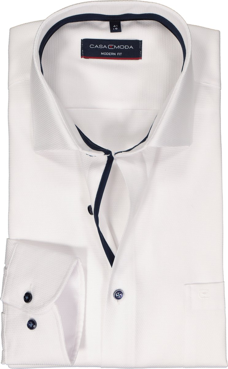 CASA MODA modern fit overhemd - dobby - wit - Strijkvrij - Boordmaat: 41 (EU maat: L)