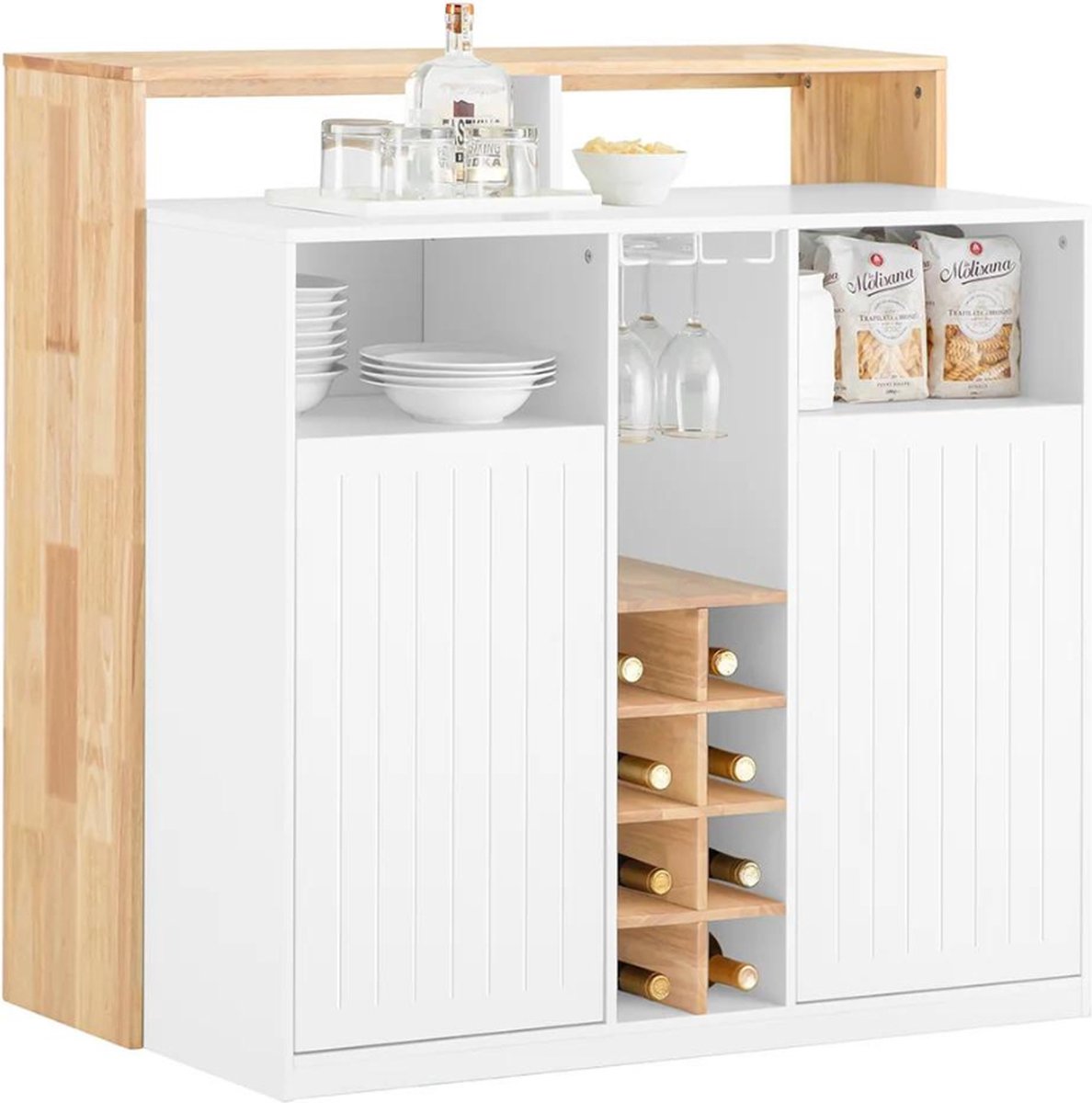 Keukeneiland - Verplaatsbaar - Keukenkast - Dressoir - Organizer - Kasten - Houten Werkblad - Lade - Wit