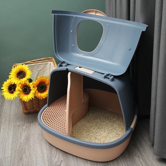 4BIG.fun Kattenbak schaaltoilet kattenbak kat kittens - afneembare hoge rand en reinigingszeef - bruin - afmetingen (BxDxH): ca. 450x350x150 mm