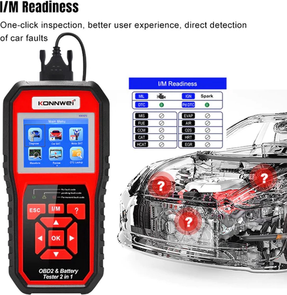 Konnwei KW870 2 in 1 Auto/Motor OBD2 Scanner + Accu Tester thumbnail 3