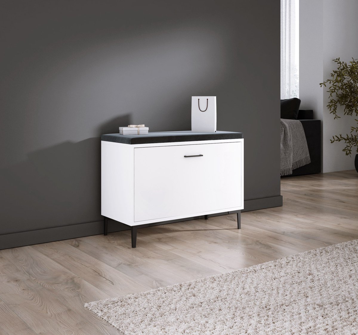 Meubel Square - Schoenenbank NOX - Wit - Schoenenkast - Halmeubel