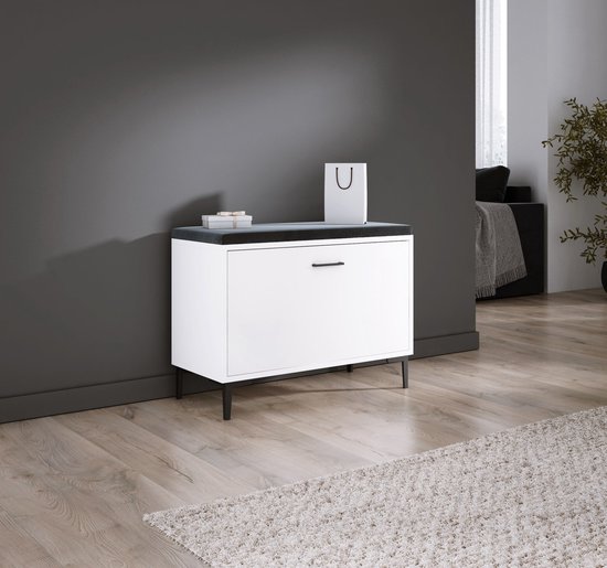 Lockerkast Met Spiegel - 98,5 X 38 X 191 Cm - Met Schoenenkast Lade 2 Deuren Bank Mdf Naturel
