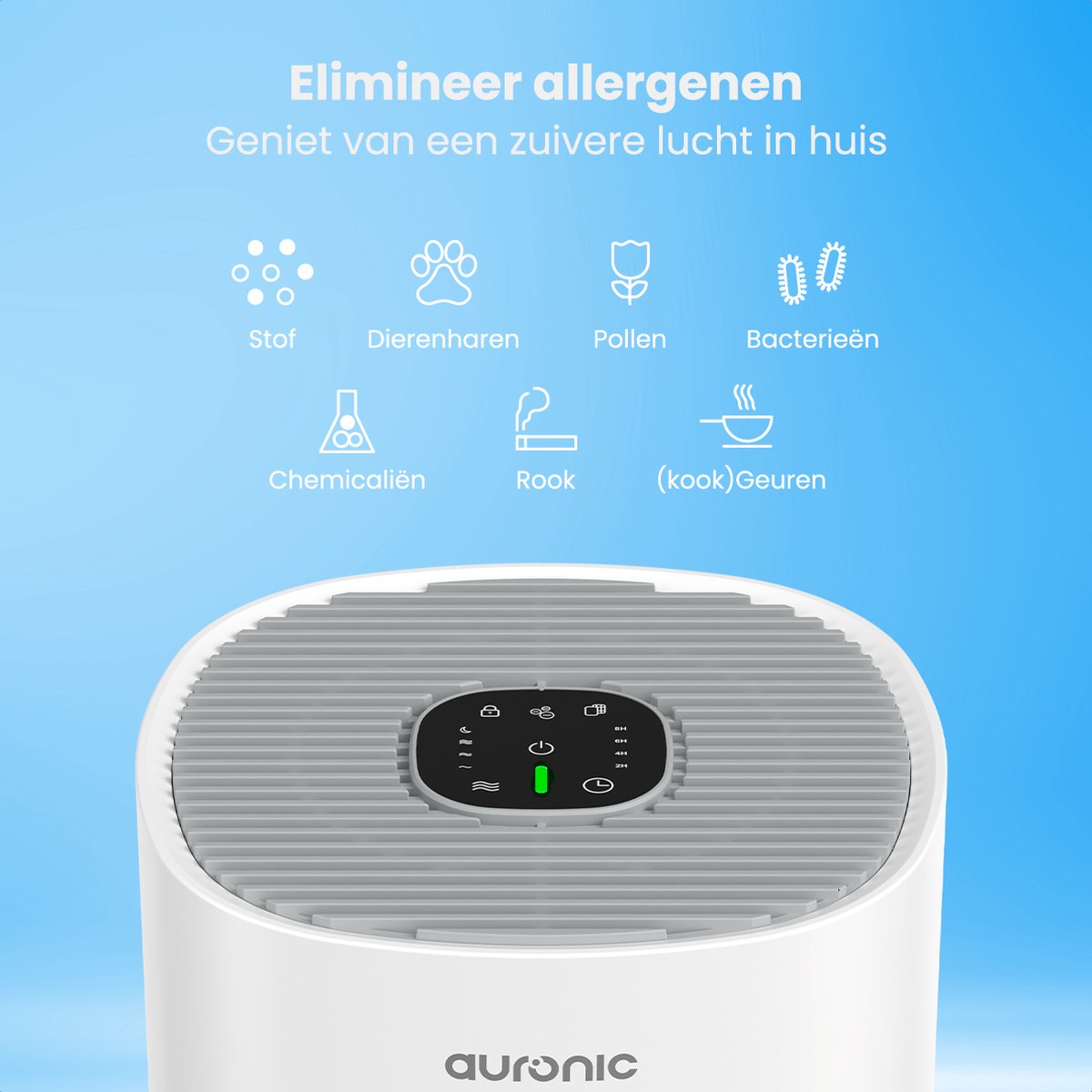 Auronic Luchtreiniger Fresh met HEPA 13 Filter, Ionisator en Koolstoffilter - Ruimtes tot 45m² - CADR-waarde van 225m³/u - Air Purifier - Wit – foto 3