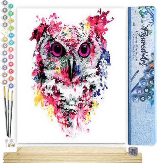 Figured'Art Mini Schilderen op Nummer Volwassenen 20x20cm met lijst Uil Abstracte Pop-Art - Klein Formaat Creatieve Hobby Kit DIY Art Nummer Compleet Figured'Art Mini Schilderen op Nummer Volwassenen 20x20cm met lijst Uil Abstracte Pop-Art - Klein Formaat Creatieve Hobby Kit DIY Art Nummer Compleet