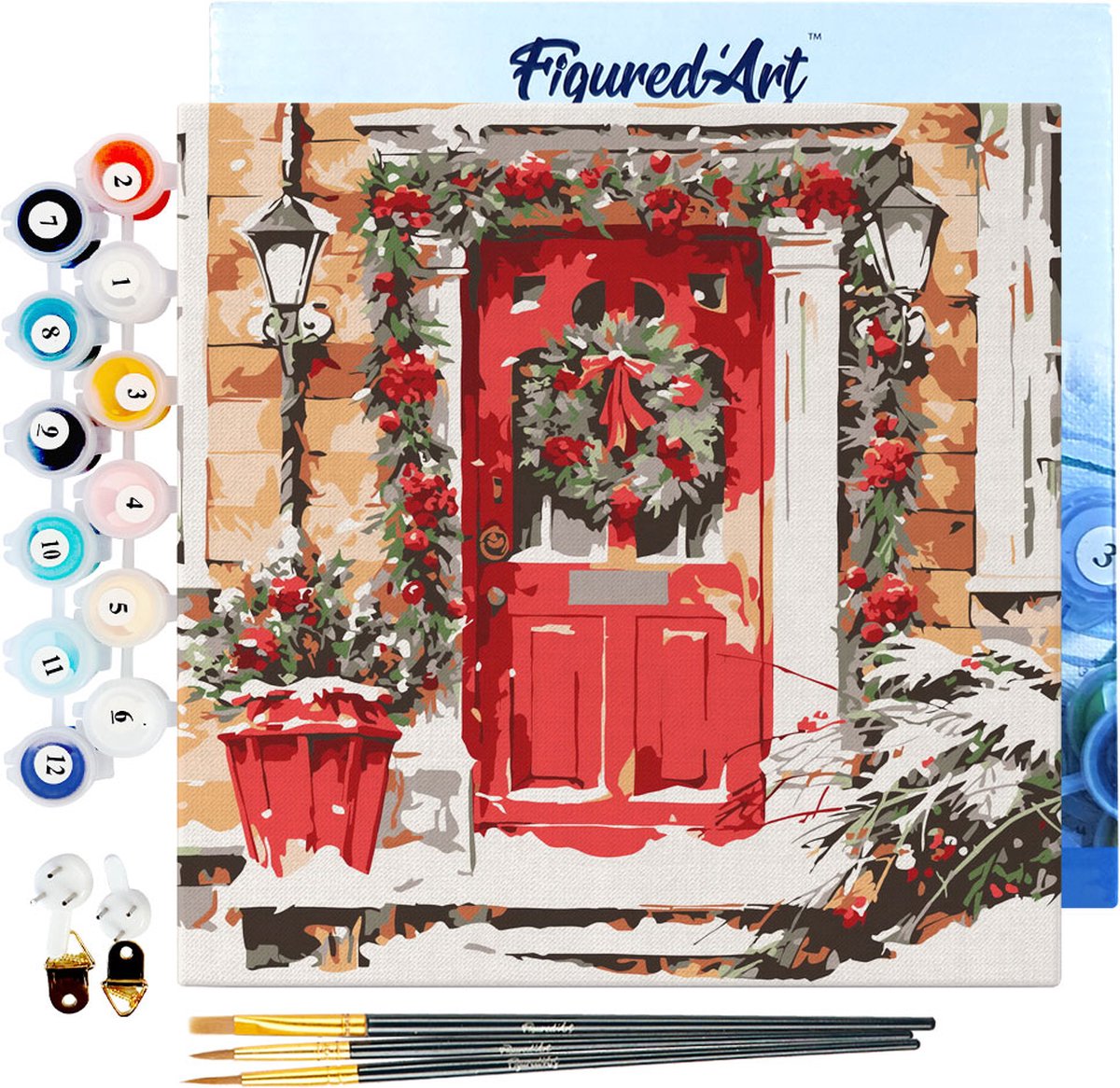 Figured'Art Mini Schilderen op Nummer Volwassenen 20x20cm met lijst De Rode Deur - Klein Formaat Creatieve Hobby Kit DIY Art Nummer Compleet