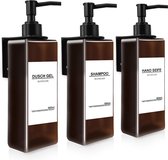 Set van 3 zeepdispensers voor wandmontage zonder boren, gelijkmatige verdeling, lekvrij, geschikt voor shampoo, douchegel, vloeibare zeep, zwarte conditioner