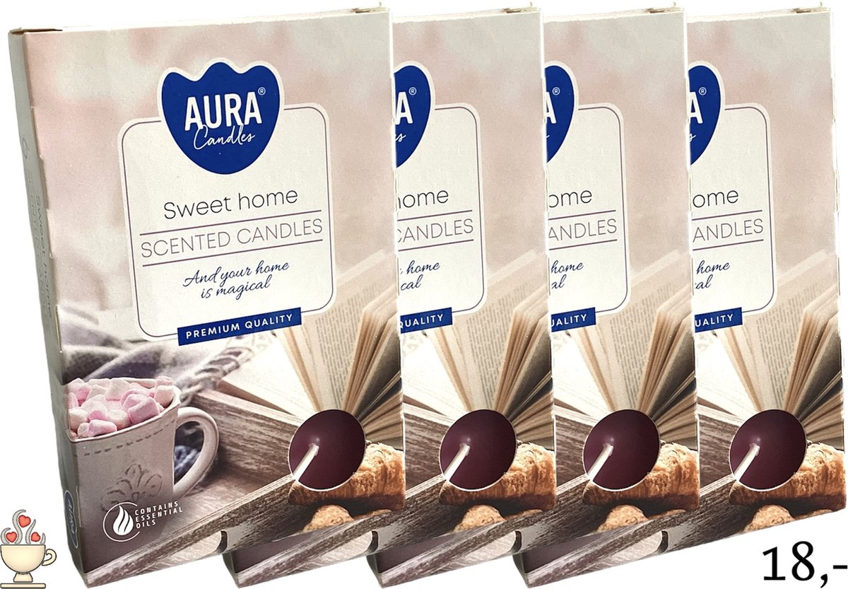Waxinelichtjes - 'Sweet Home' - Theelichtjes - Geurwaxinelichtjes - Geurtheelichtjes - Geurend - Thuis- Zoet - 4 Branduren - Roze - Geschenk - Cadeautje - Kado
