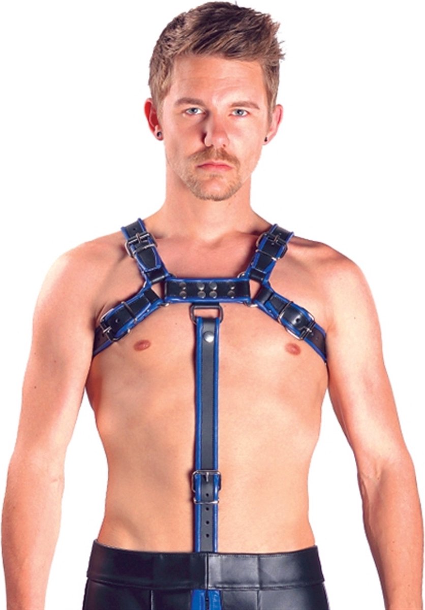 Mister b leren borst harnas verlengriem - blauw