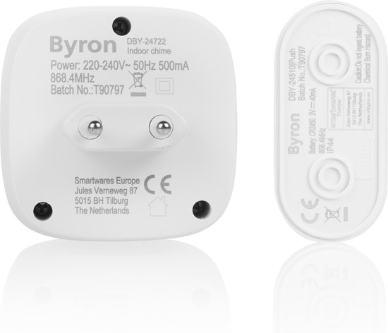 Byron DBY-24722 - Deurbel Draadloze set - 200m Bereik - Waterdicht - Wit — afbeelding 3