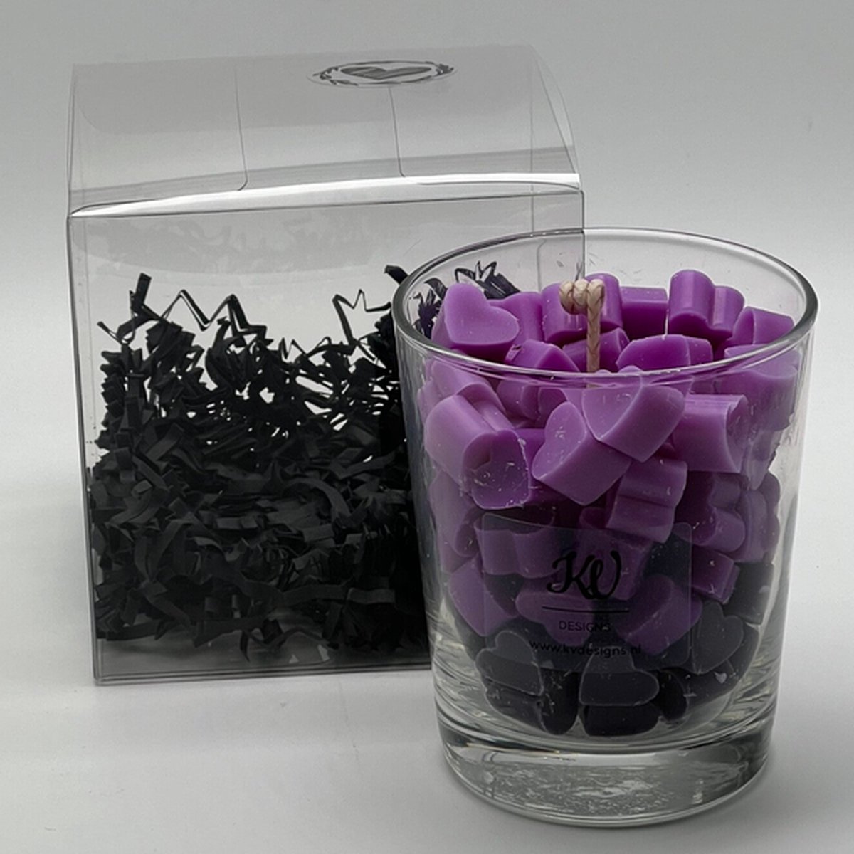KV designs Kaars in glazen pot - hartjes collectie - paars - 265