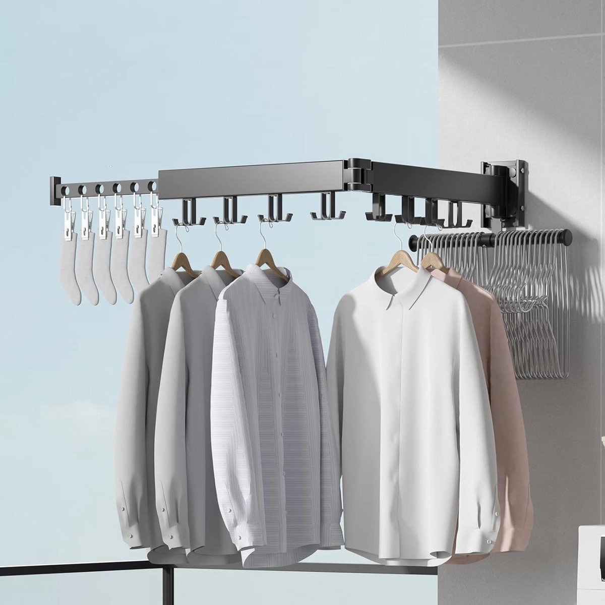 Goedkoopste Intrekbaar wandmontage droogrek voor kleding - binnen en balkon - ruimtebesparend - wasserette en badkamer