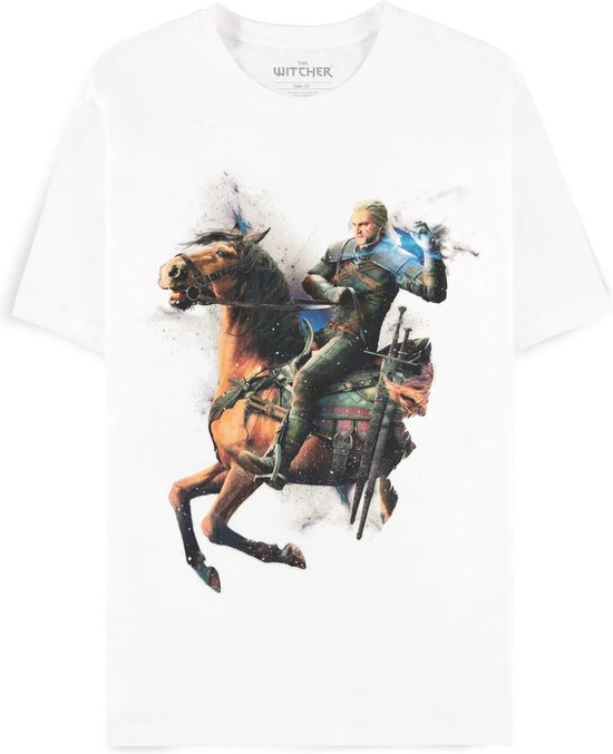 The Witcher Geralt & Roach T-shirt wit XL Katoen - Fan merch, Gaming