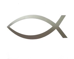 Ichtus vis sticker - 14x6cm - zilver - topkwaliteit avery autoreclame folie