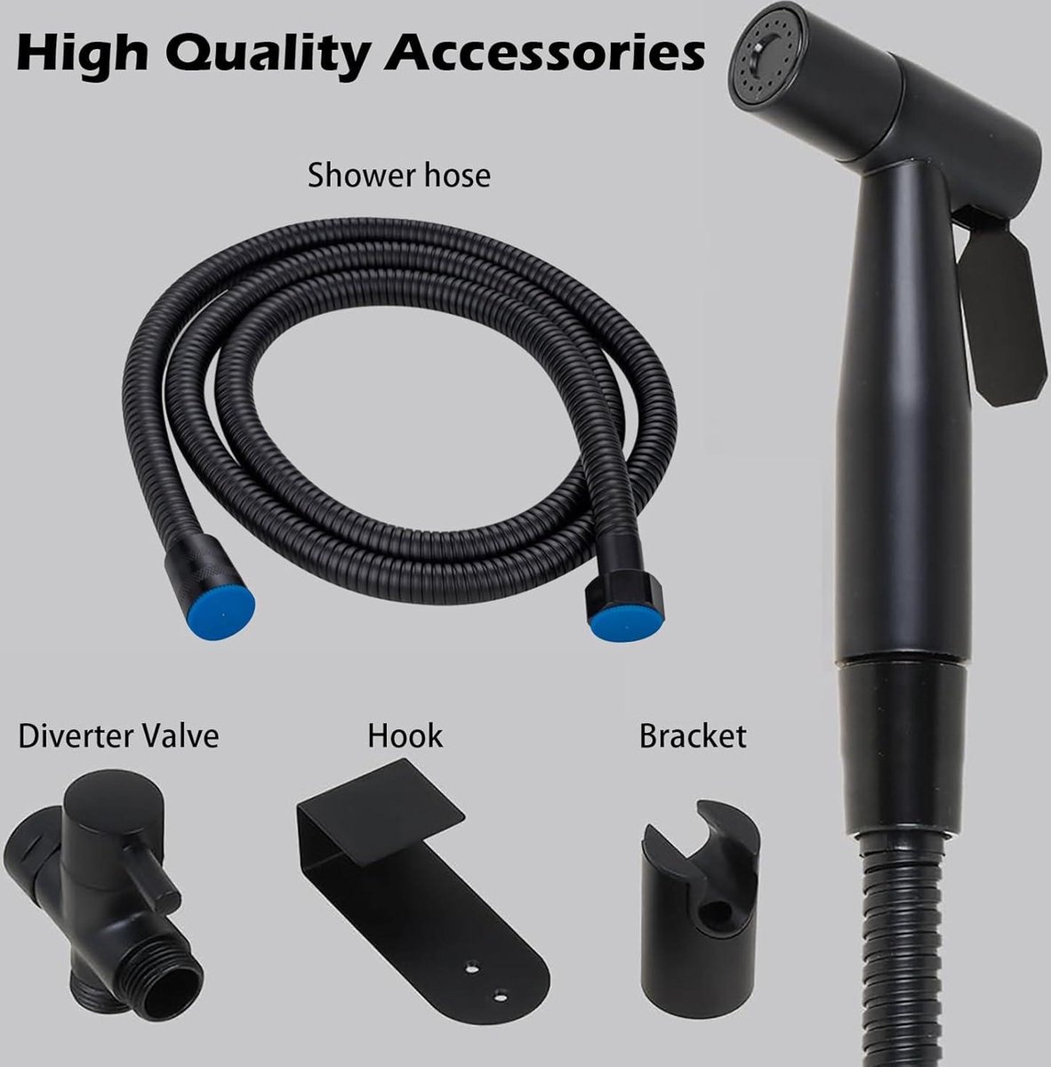 Handdoucheset voor bidet, dubbele straalmodus, mondstuk, ABS-kunststof, sproeiset voor stoffen babyluiers, met waterkraandispenser, veerslang, wandhouder