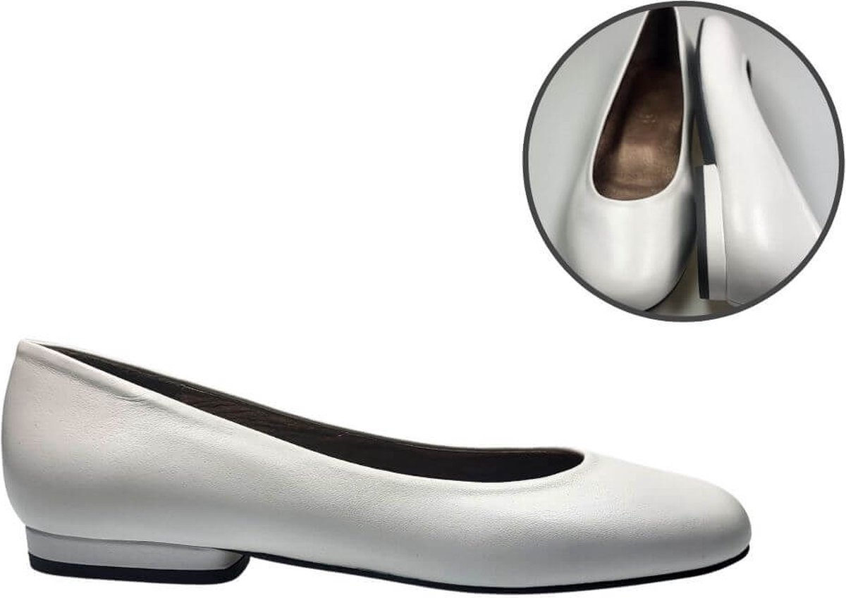 Stravers - Ballerina's met laag hakje Maat 42 Wit Zacht Leer Dames Grote Maten