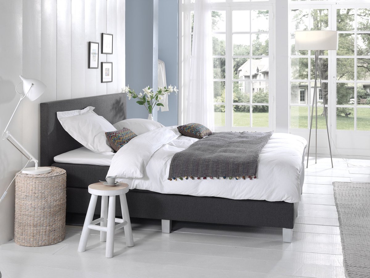 Boxspring Eefje comfort - Antraciet 160x200 7-zone pocket matras, incl. topper en gratis antislip
